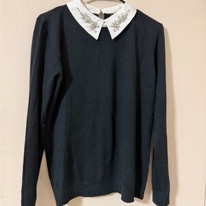 Chic Black Sweater with Embellished Collar